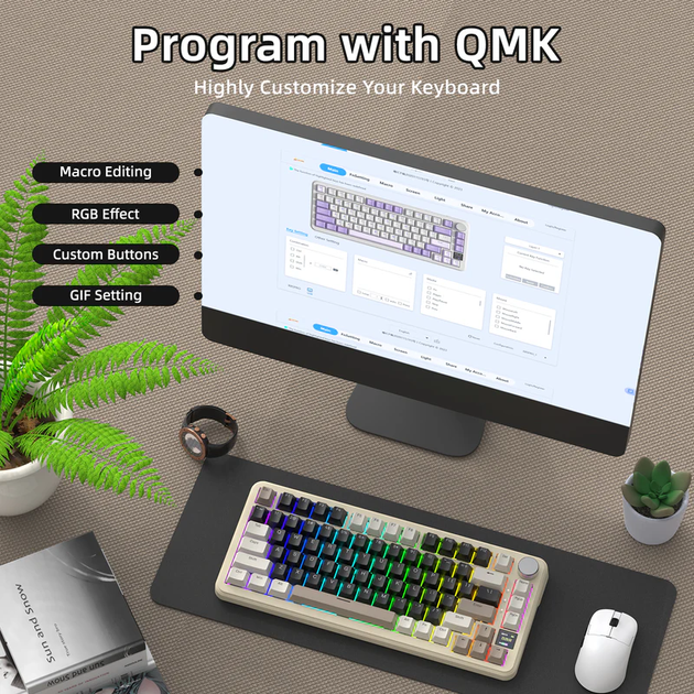 Бездротова механічна клавіатура ATTACK SHARK X85PRO (75% ANSI Layout, TFT-дисплей), Hot-Swap WIRED+2.4G+BT5.0, Cheese White - изображение 7