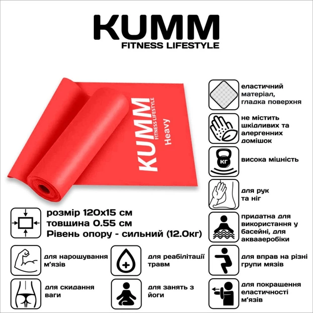 Резинка-лента 11кг 120х15смх0,55 см Kumm Красный - изображение 2