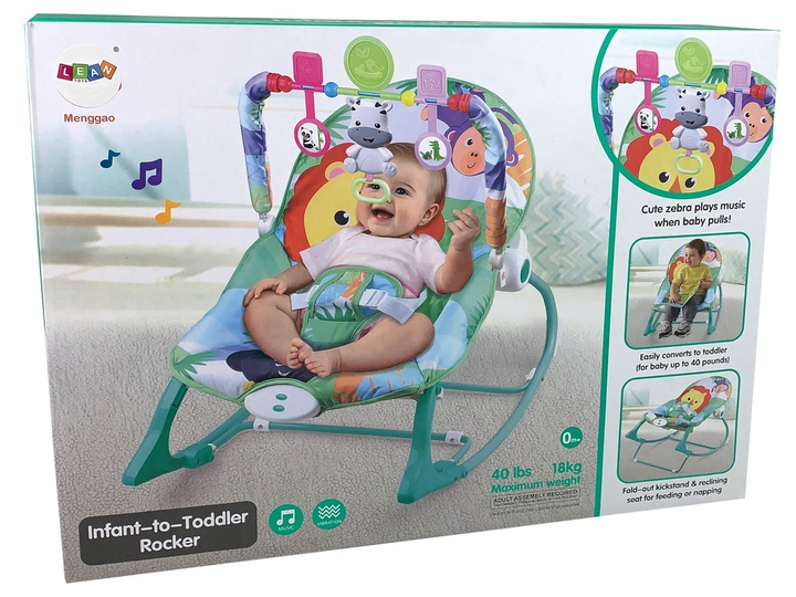 Гойдалка-ліжко LEAN Toys Вібрація та звук 2 в 1 Лев Бірюзовий (5904204755184) - зображення 1