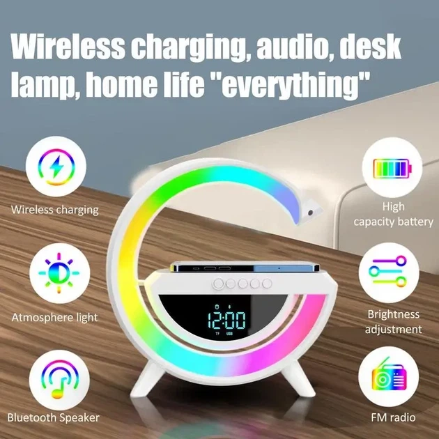 Настільна смарт лампа нічник з бездротовою зарядкою та Bluetooth-колонкою G-SmartLED RGB Night Light КР-3401 - зображення 8