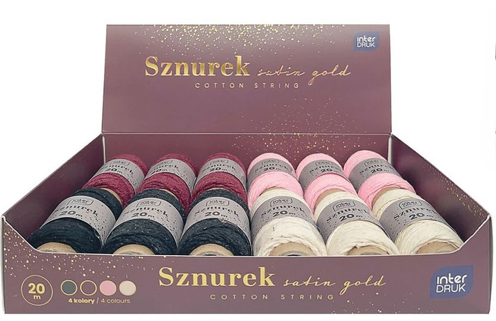 Zestaw sznurek na spulce Interdruk 20 m 12 szt. Satin Gold (5902277345653) - obraz 1