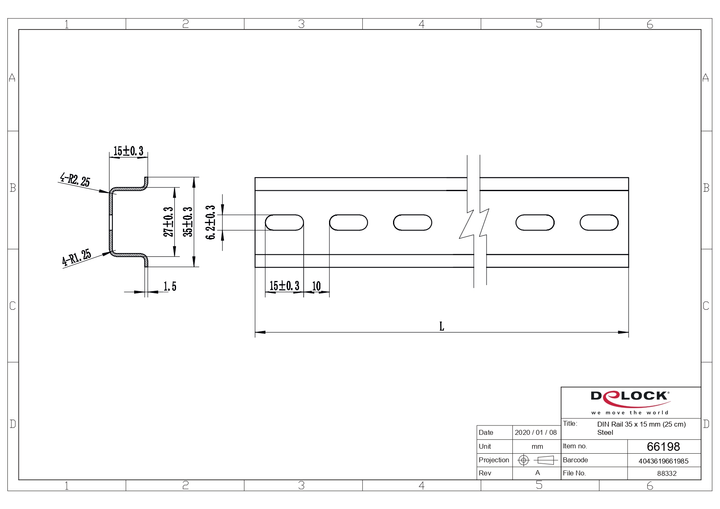 Szyna DIN Delock 25" 35 x 15 mm Stal (4043619661985) - obraz 2