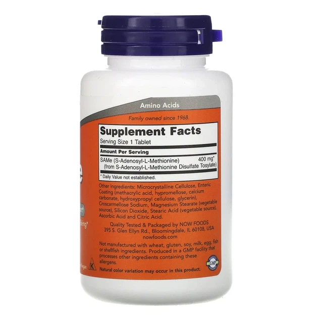 SAMe, S-аденозил-L-метионин, 400 мг, Now Foods, 30 таблеток - изображение 2