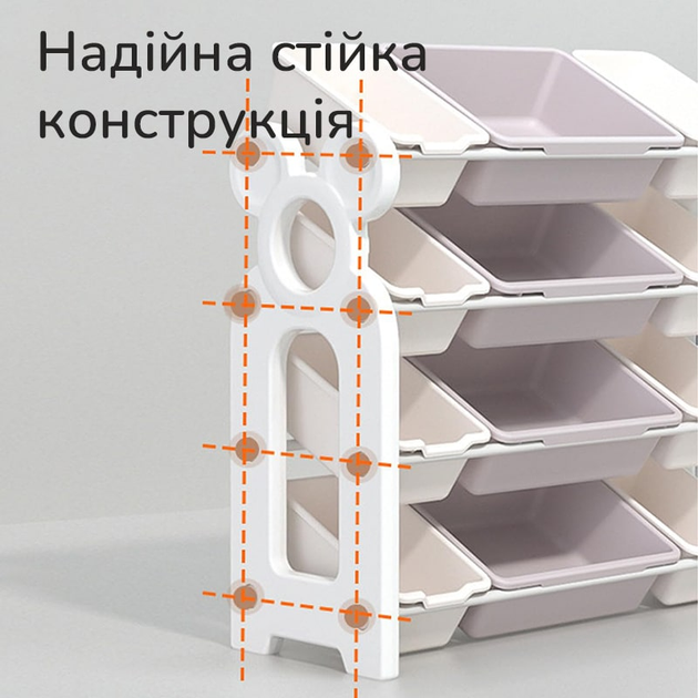 Чотириярусний дитячий стелаж для іграшок та речей Lumpurini Michele L на 12 контейнерів (C-KC003w) - зображення 4