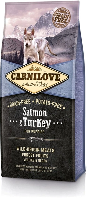 Карнілав корм сухий для цуценят усіх порід Carnilove Puppy Salmon and Turkey з лососем та індичкою, 12 кг + Подарунок 2шт Carnilove Puppy Salmon and Turkey з лососем та індичкою, 1,5кг - изображение 2