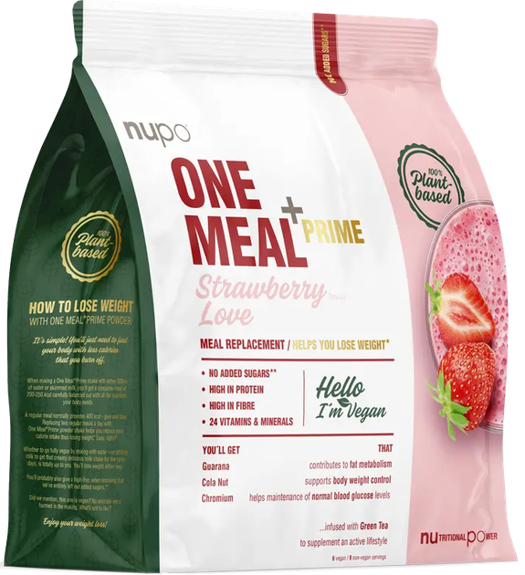 Shake Nupo One Meal+Prime Vegan Strawberry Love 360 g (5715667015308) - obraz 1