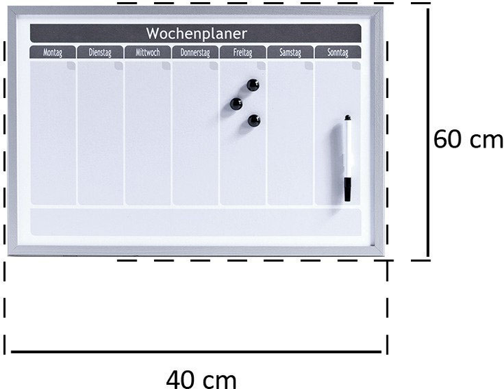 Магнітна дошка Zeller Wochenplaner з 3 магнітами 60 x 40 см (4003368115153)  - зображення 5