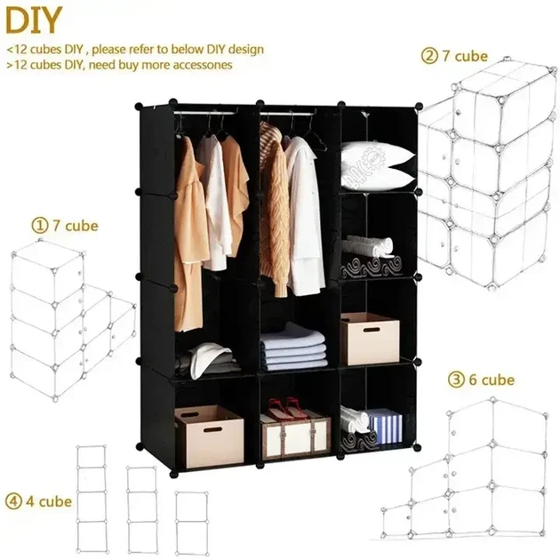 Складна пластикова шафа Storage Cube Cabinet МР 312-62А Чорний - зображення 7