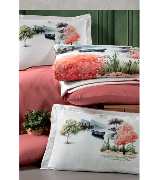 Комплект постільної білизни 3D Digital Satin Duvet Cover Set First Choice - First Choice - 3DS-181 Kelvin - Євро - Білий з персиковим - зображення 2