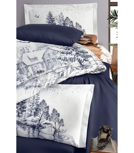 Комплект постільної білизни 3D Digital Satin Duvet Cover Set First Choice - First Choice - 3DS-206 Arigon - Євро - Білий з синім - зображення 2
