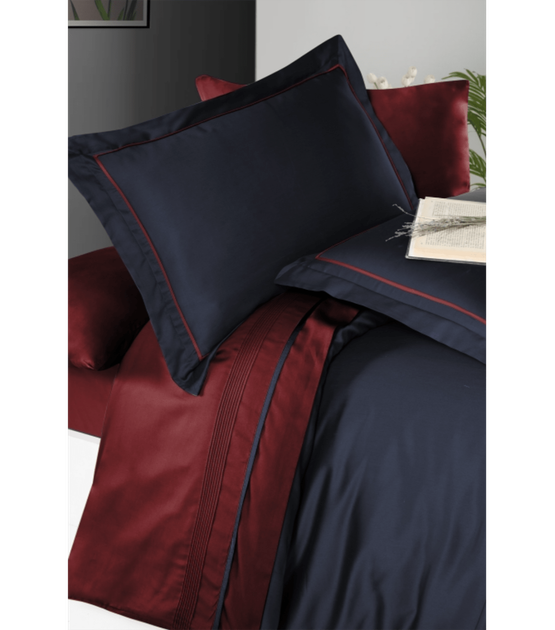 Комплект постельного белья Deluxe Satin First Choice - First Choice - DLX-371 SERENİTY NAVY BLUE DARK RED - Евро - Темно-синий с красный - изображение 2
