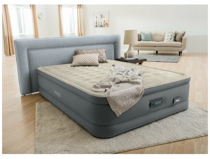 Надувная двуспальная флокированная кровать Intex 64926 203x152x46 cм с сумкой и ремкомплектом Серый - изображение 2