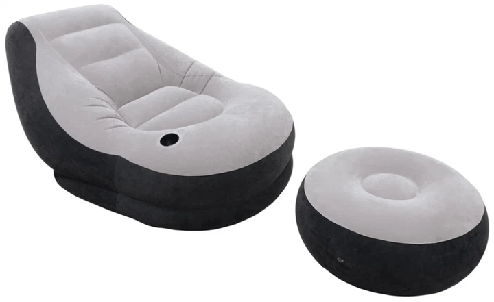 Надувное кресло с подстаканником Intex 68564 Ultra Lounge с пуфиком 154х98 см Серо-черный - Фото 1 Надувное кресло с подстаканником Intex 68564 Ultra Lounge с пуфиком 154х98 см Серо-черный - изображение 1