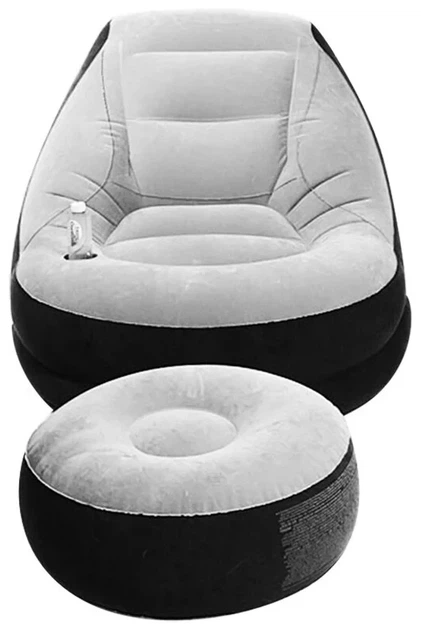 Надувное кресло с подстаканником Intex 68564 Ultra Lounge с пуфиком 154х98 см Серо-черный - Фото 2 Надувное кресло с подстаканником Intex 68564 Ultra Lounge с пуфиком 154х98 см Серо-черный - изображение 2