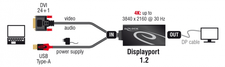 Adapter Delock DVI - DisplayPort 1.2 30 cm Black (4043619631896) - obraz 2