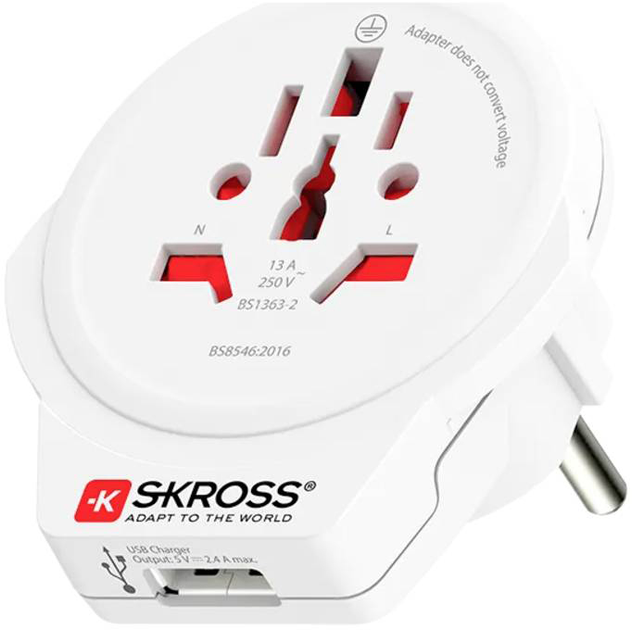 Мережевий зарядний пристрій Skross Pro World & USB White (1302539) - зображення 3