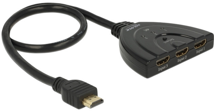 Adapter Delock UHD 3x HDMI – HDMI 4K 60 Hz 50 cm Black (4043619186006) - obraz 1