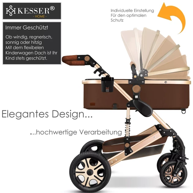 Детская коляска 3в1 с автокреслом KESSER 94 x 64 x 119 см коричневый с золотистым - изображение 7