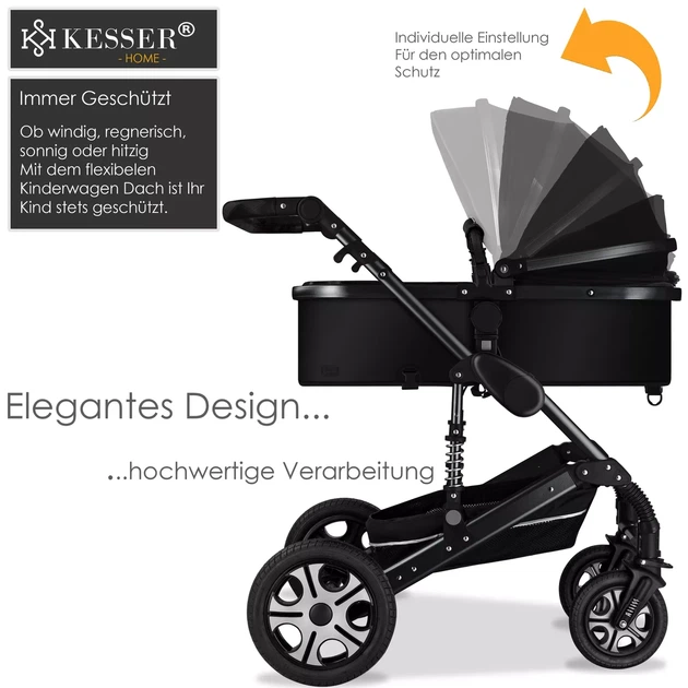 Детская коляска 3в1 KESSER с автокреслом 94 x 64 x 119 см черный - изображение 7