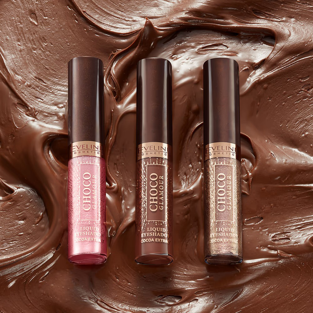Cień do powiek w płynie Eveline Choco Glamour Cocoa Extract brokatowy №04 shimmering 6.5 ml (5903416058984) - obraz 6