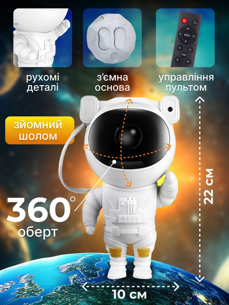 Ночник-Проектор звездного неба Астронавт Космонавт на луне Большой Лазерный светильник с пультом и таймером - изображение 5