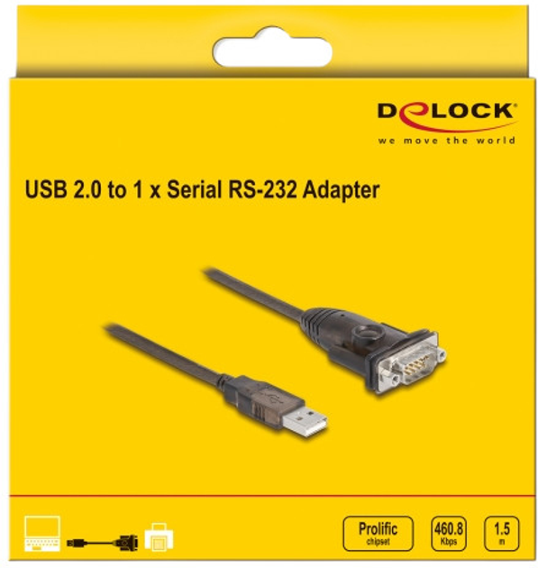 Adapter Delock USB Type-A - RS-232 D-Sub 1.5 m z nakrętkami Black (4043619626458) - obraz 4