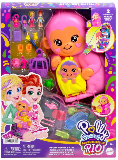 Zestaw do zabawy Mattel Polly Pocket Mama Małpka i Dziecko (0194735218004) - obraz 1