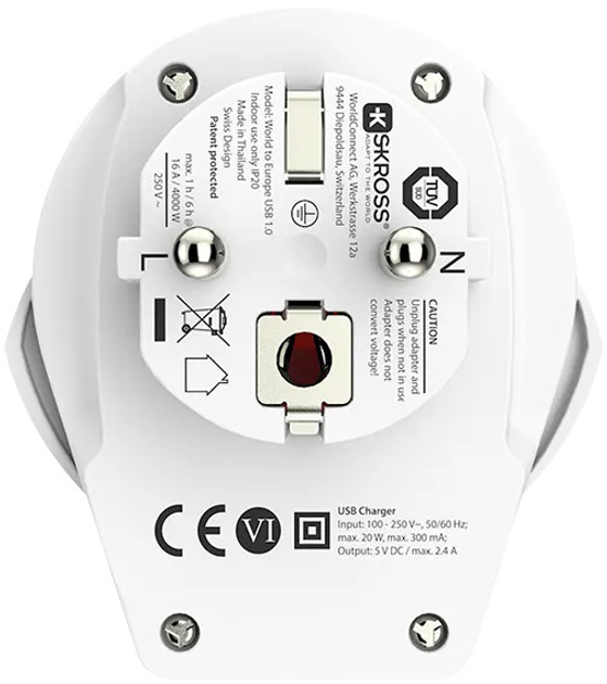 Мережевий зарядний пристрій Skross USB World to Europe 16 A White (1.500266) - зображення 5
