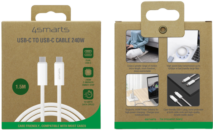 Кабель 4smarts PremiumCord USB-C - USB-C 240W 1.5M White (4252011907724) - зображення 4
