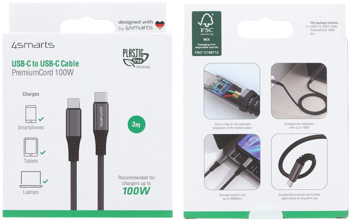 Кабель 4smarts PremiumCord USB-C - USB-C 100W 3M Black (4252011900138) - зображення 7