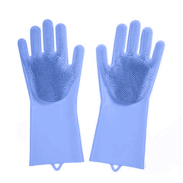 Силиконовые многофункциональные перчатки Magic Silicone Gloves Pink для уборки, чистки и мытья посуды Синий - изображение 8