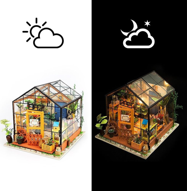 Składany Drewniany Model Robotime DIY LED Szklarnia (DG104) (6946785108736) - obraz 7