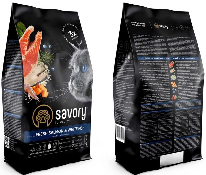 Сухой корм для длинношерстных кошек Savory со свежим лососем и белой рыбой 400 г - Фото 3 Сухой корм для длинношерстных кошек Savory со свежим лососем и белой рыбой 400 г - изображение 3