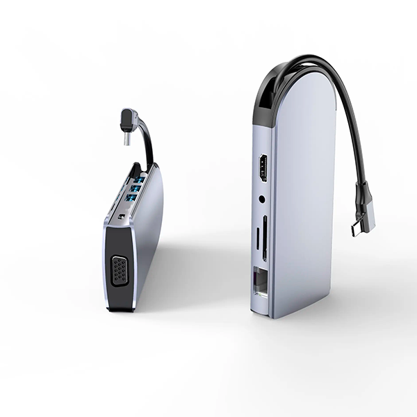 USB хаб, концентратор с быстрой зарядкой и HDMI FuXin 1939C (10 в 1, Type-C, VGA, RJ45, 100 Вт) - изображение 2