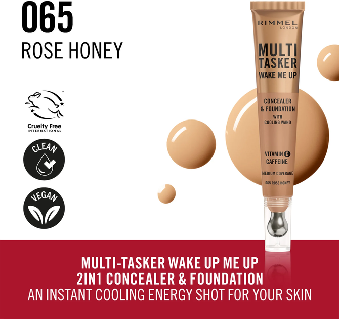 Тональна основа для обличчя Rimmel London Multitasker Wake Me Up Rose Honey 20 мл (3616305714886) - зображення 5