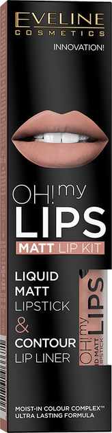 Набір Eveline Oh! My Lips Рідка помада Liquid Matt 4.5 мл + Олівець для губ 01 Neutral Nude 1.2 г (5901761966671) - зображення 3
