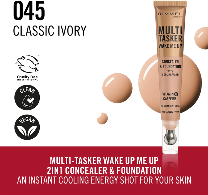 Тональна основа для обличчя Rimmel London Multitasker Wake Me Up Classic Ivory 20 мл (3616305714930) - зображення 3