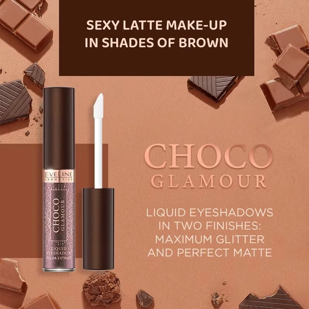 Cień do powiek w płynie Eveline Choco Glamour Cocoa Extract brokatowy №04 shimmering 6.5 ml (5903416058984) - obraz 3