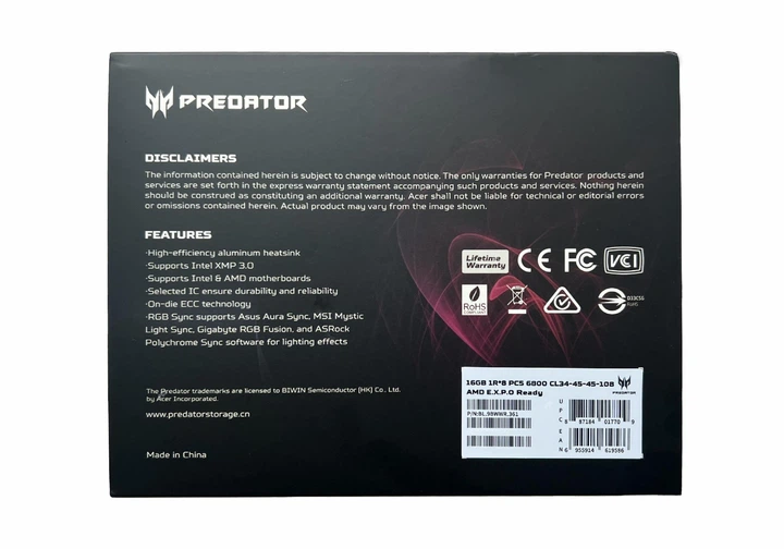 Оперативная память Acer Predator Vesta II RGB Black DDR5 UDIMM