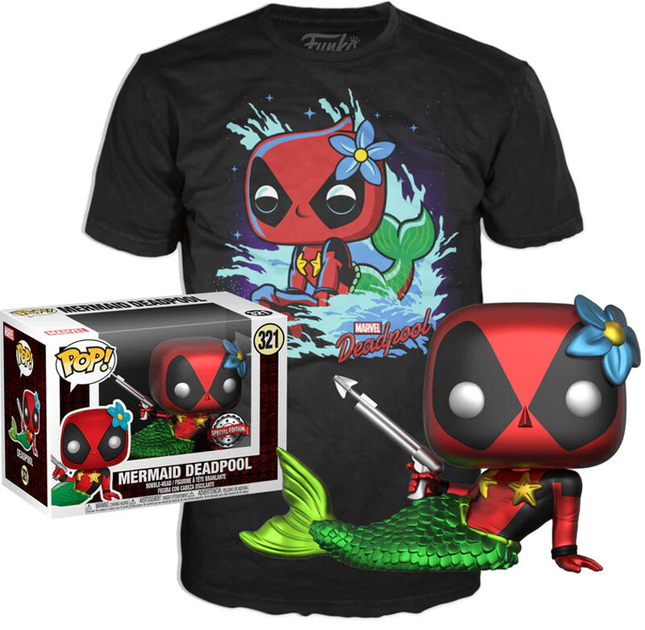 Подарунковий набір Funko Pop! & Tee Marvel Deadpool Mermaid Exclusive Фігурка 9 см + Футболка Розмір L (889698340359) - зображення 1