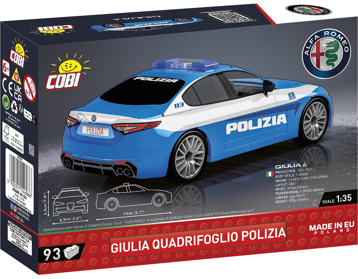 Конструктор Cobi 24606 Alfa Romeo Giulia Quadrifoglio Polizia 93 елементи (5902251246068) - зображення 3