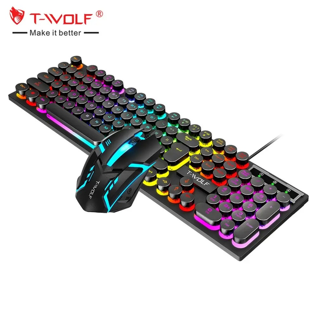 Геймерская клавиатура и мышь TWolf TF270 с черным корпусом и RGB подсветкой. - изображение 1