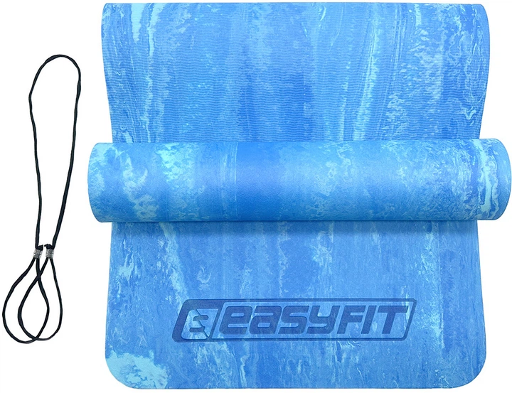 Професійний спортивний нековзний килимок каремат для йоги та фітнесу EasyFit PER Premium Mat EF-1930-1-B 183х61х0.8 см синiй - зображення 2