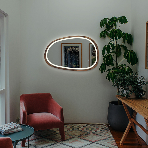 Дзеркало асиметричне дерев'яне з LED-підсвіткою Luxury Wood Dali Natural Walnut Горіх 55x85 см - зображення 6