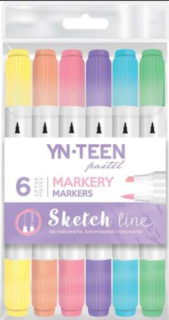 Набір маркерів YN Teen Sketch Line Pastel 6 кольорів (5902277296290) - зображення 1