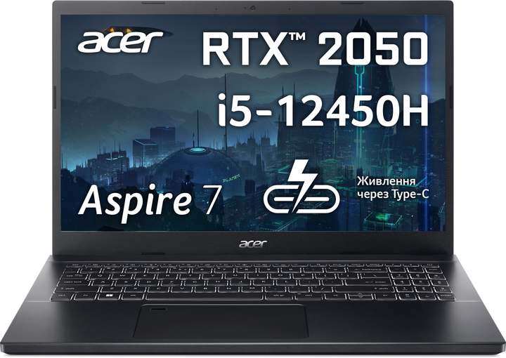 Ноутбук Acer Aspire 7 A715-76G-56U7 (NH.QN4EU.001) Charcoal Black / 15.6" IPS Full HD / Intel Core i5-12450H / RAM 16 ГБ / SSD 512 ГБ / nVidia GeForce RTX 2050, 4 ГБ / Подсветка клавиатуры - изображение 2
