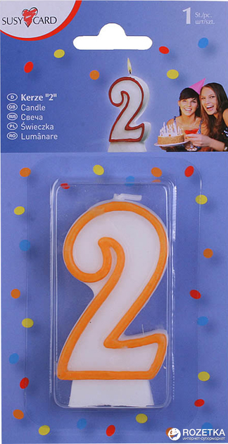 Свечка-цифра для торта Susy Card 8.5 см Цифра 2 Белая с желтой ...