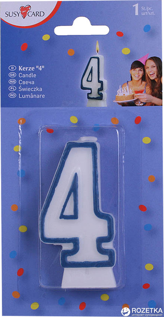 Свечка-цифра для торта Susy Card 8.5 см Цифра 4 Белая с синей ...