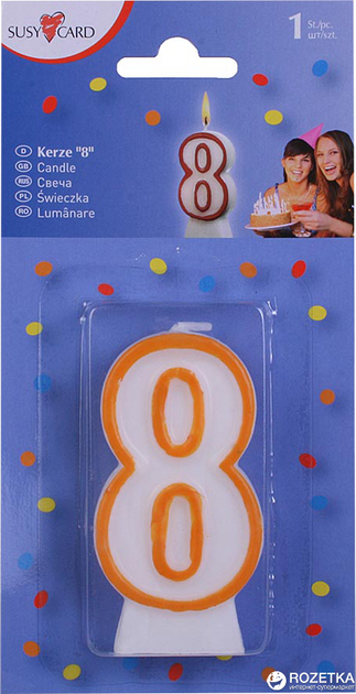 Свечка-цифра для торта Susy Card 8.5 см Цифра 8 Белая с желтой ...