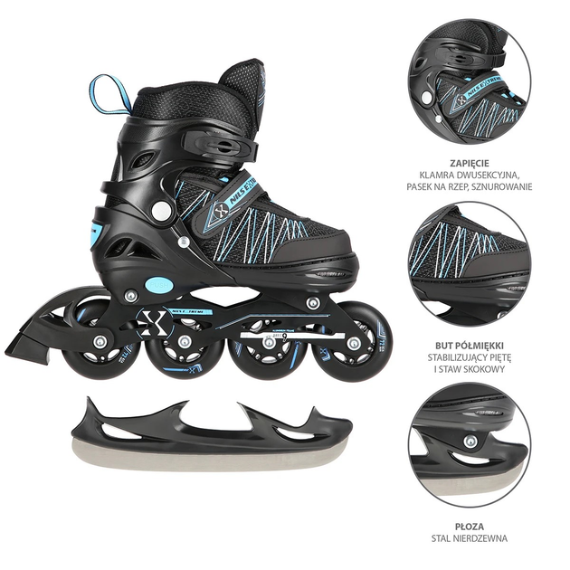 Łyżworolki Nils Extreme 2 w 1 NH11912 A 35-38 M Czarno-Niebieskie (5907695543063) - obraz 13